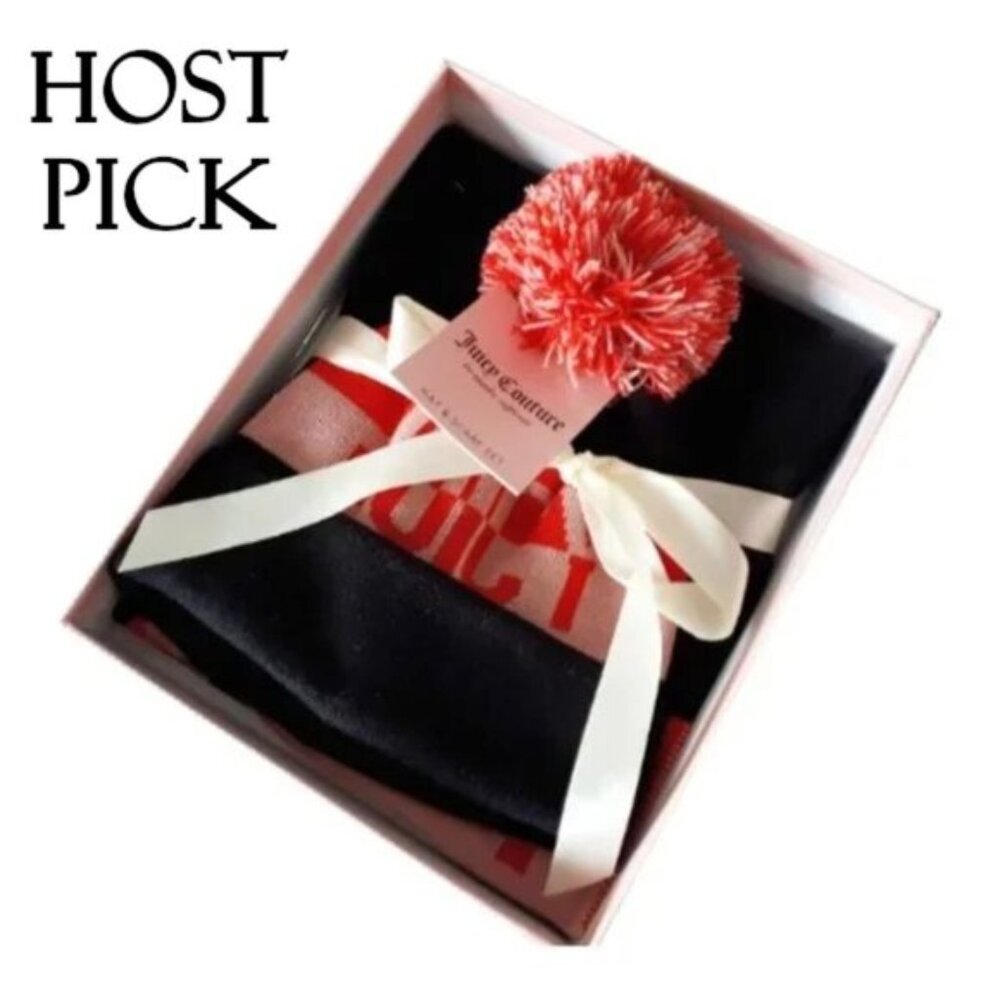 NWT / NIB Juicy Couture black knit hat & scarf boxed set